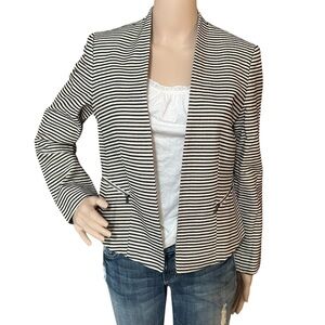 Ann Taylor Womens Black Ivory Stripe Open Front Tapered Lined Zip Pocket 4T